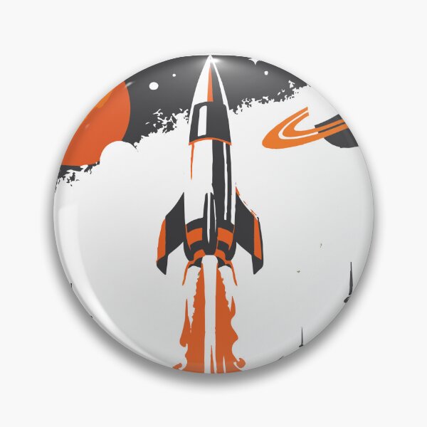 Item preview, Bold retro-style illustration of a rocket launch over an alien landscape, featuring planets, a ringed planet, moon base domes and a futuristic skyline evoking adventure designed and sold by Dejbar.