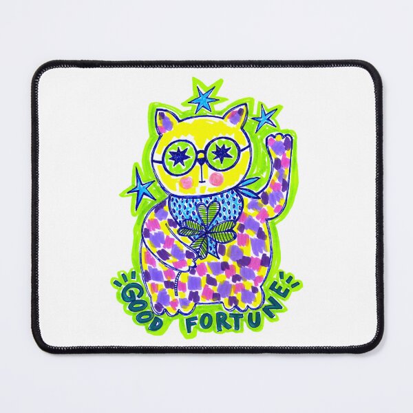 Item preview, Funky Neon Lucky Cat - Good Fortune & Clover designed and sold by Lienzo Cósmico.