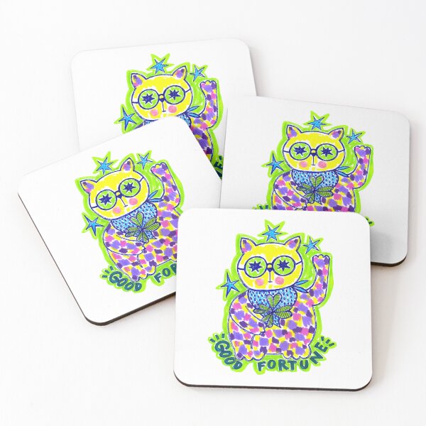 Item preview, Funky Neon Lucky Cat - Good Fortune & Clover designed and sold by Lienzo Cósmico.