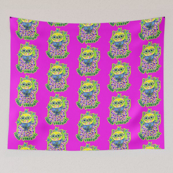 Item preview, Funky Neon Lucky Cat - Good Fortune & Clover designed and sold by Lienzo Cósmico.