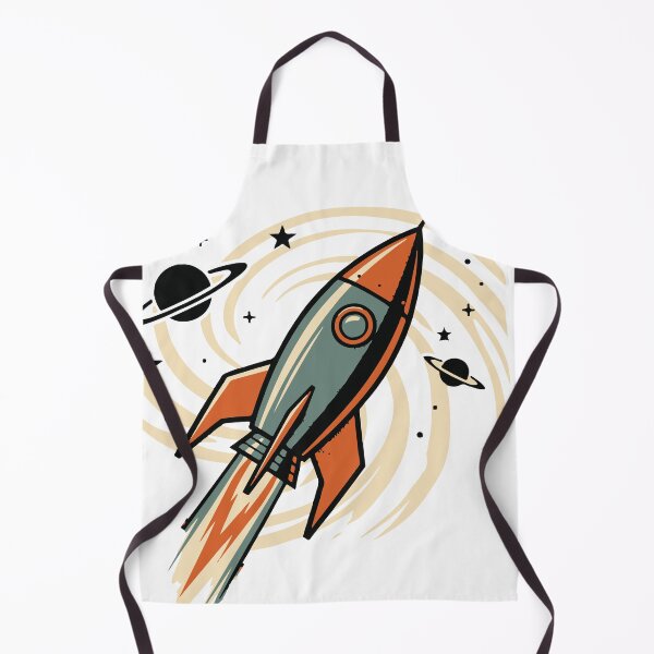 Item preview, Bold retro-style illustration of a rocket launch over an alien landscape, featuring planets, a ringed planet, moon base domes and a futuristic skyline evoking adventure1 designed and sold by Dejbar.