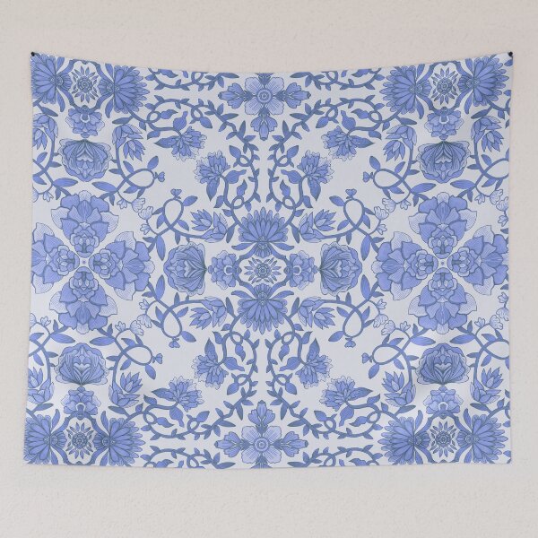 Item preview, Blue Chinoiserie Floral Kaleidoscope Pattern - Elegant Delft Style designed and sold by Daniela Vargas Ilustra.