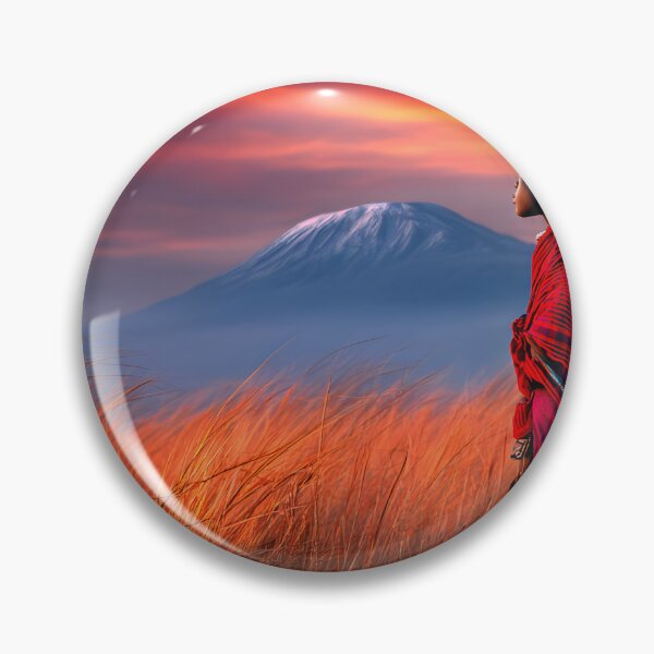 Item preview, Maasai Warrior Against Majestic Mountain Sunset designed and sold by Artessie.