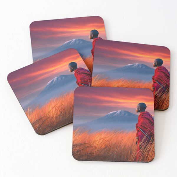 Item preview, Maasai Warrior Against Majestic Mountain Sunset designed and sold by Artessie.