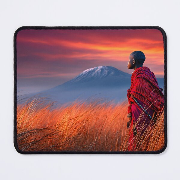 Item preview, Maasai Warrior Against Majestic Mountain Sunset designed and sold by Artessie.