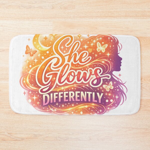 Item preview, She Glows Differently – Empowered Feminine Aura Typography Design designed and sold by Nusha Creations.