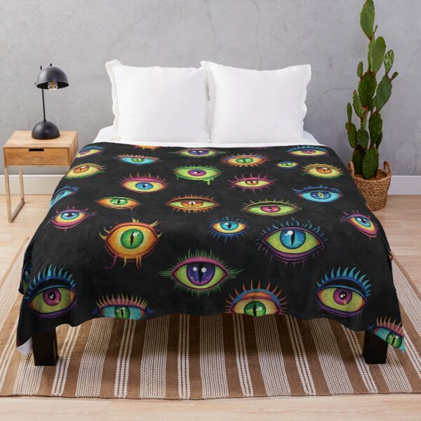Item preview, Neon Creepy Eyes Horror Pattern on Black designed and sold by Fabricbella.