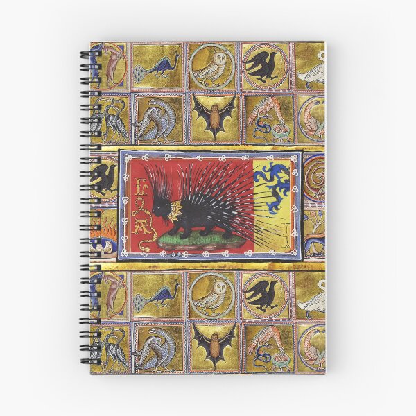 Item preview, MEDIEVAL BESTIARY, BLACK HEDGEHOG KING,FANTASTIC ANIMALS IN GOLD RED BLUE COLORS designed and sold by BulganLumini.