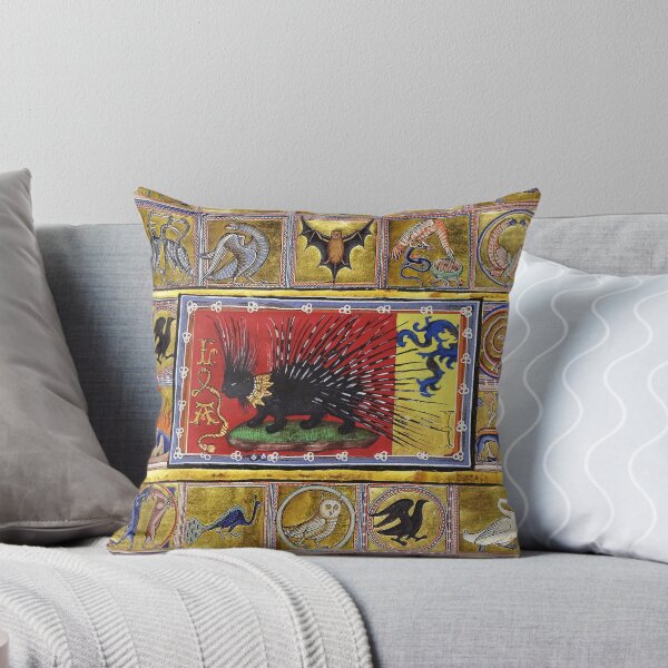 Item preview, MEDIEVAL BESTIARY, BLACK HEDGEHOG KING,FANTASTIC ANIMALS IN GOLD RED BLUE COLORS designed and sold by BulganLumini.