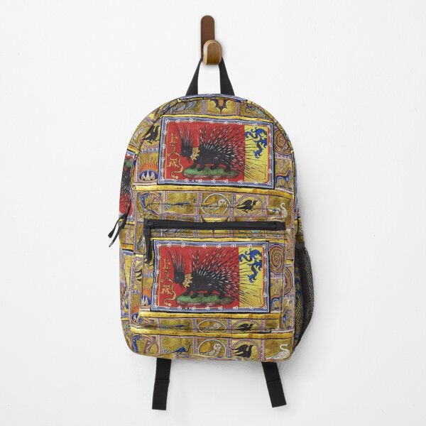 Item preview, MEDIEVAL BESTIARY, BLACK HEDGEHOG KING,FANTASTIC ANIMALS IN GOLD RED BLUE COLORS designed and sold by BulganLumini.
