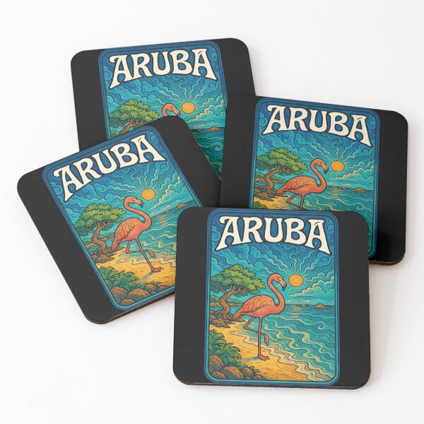 Item preview, Aruba Island Flamingo Retro Trippy Art Travel designed and sold by TomFrontierArt.