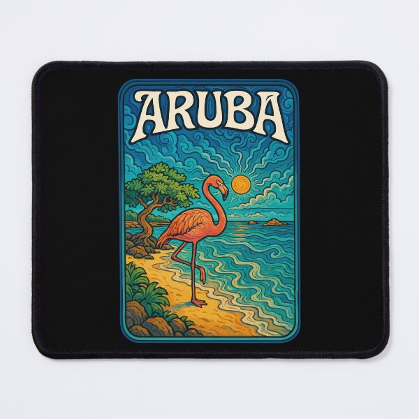 Item preview, Aruba Island Flamingo Retro Trippy Art Travel designed and sold by TomFrontierArt.