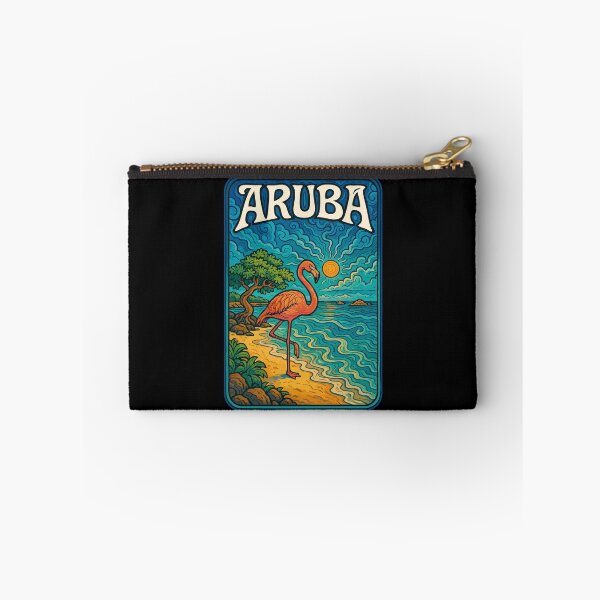 Item preview, Aruba Island Flamingo Retro Trippy Art Travel designed and sold by TomFrontierArt.