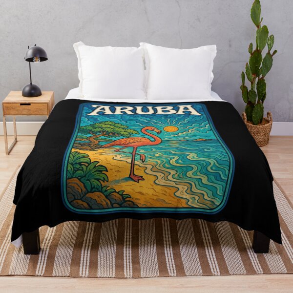 Item preview, Aruba Island Flamingo Retro Trippy Art Travel designed and sold by TomFrontierArt.
