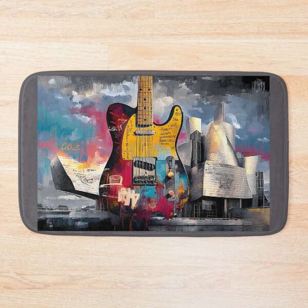 Item preview, Vibrant Graffiti Guitar Against Futuristic Architecture with Bold Artistic Detail designed and sold by OlfactoART Studio.