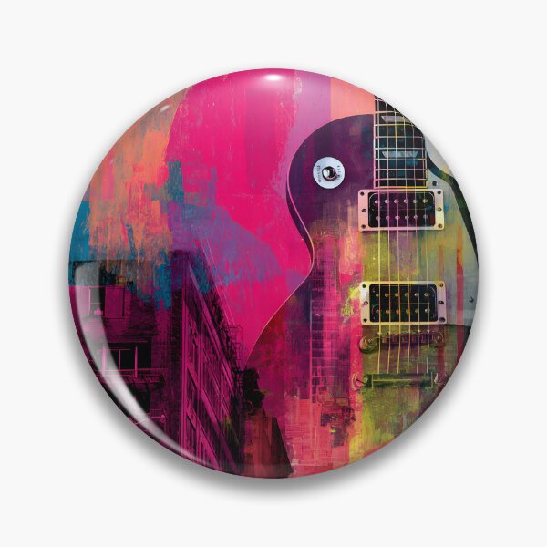 Item preview, Vibrant Electric Guitar Over Dynamic Urban Cityscape with Striking Architectural Colors designed and sold by OlfactoART Studio.
