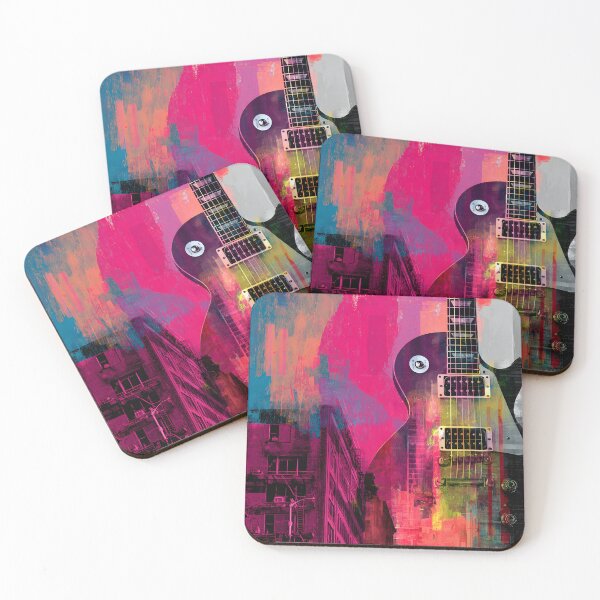 Item preview, Vibrant Electric Guitar Over Dynamic Urban Cityscape with Striking Architectural Colors designed and sold by OlfactoART Studio.