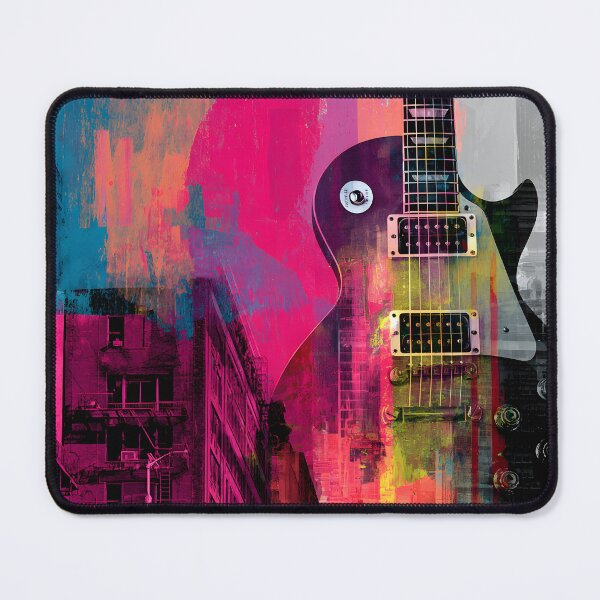 Item preview, Vibrant Electric Guitar Over Dynamic Urban Cityscape with Striking Architectural Colors designed and sold by OlfactoART Studio.