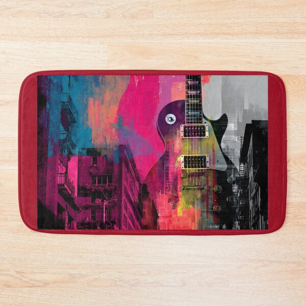 Item preview, Vibrant Electric Guitar Over Dynamic Urban Cityscape with Striking Architectural Colors designed and sold by OlfactoART Studio.