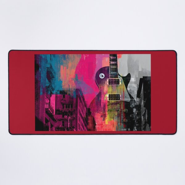 Item preview, Vibrant Electric Guitar Over Dynamic Urban Cityscape with Striking Architectural Colors designed and sold by OlfactoART Studio.