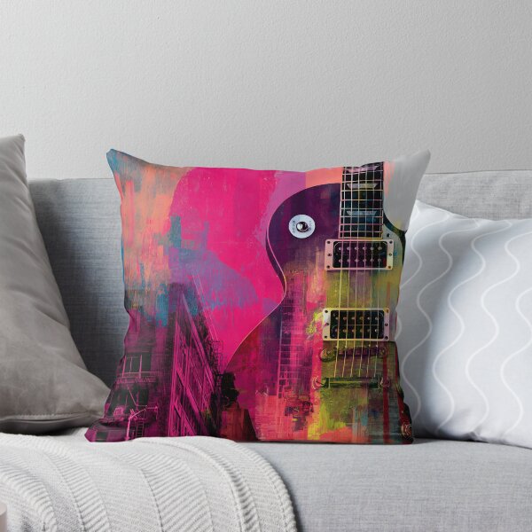 Item preview, Vibrant Electric Guitar Over Dynamic Urban Cityscape with Striking Architectural Colors designed and sold by OlfactoART Studio.