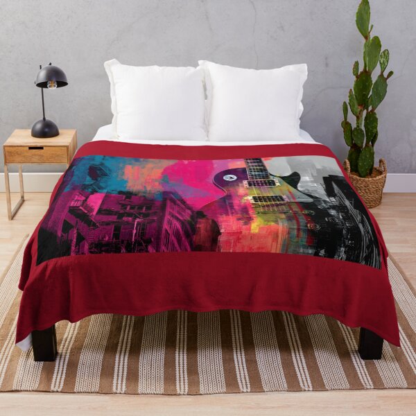 Item preview, Vibrant Electric Guitar Over Dynamic Urban Cityscape with Striking Architectural Colors designed and sold by OlfactoART Studio.