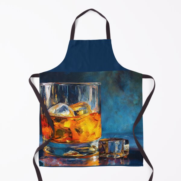 Item preview, Amber Whiskey with Ice on Reflective Surface Against Textured Deep Blue Background designed and sold by OlfactoART Studio.