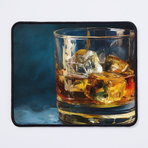Item preview, Moody Close Up of Amber Whiskey Glass with Ice and Warm Light Reflections designed and sold by OlfactoART Studio.