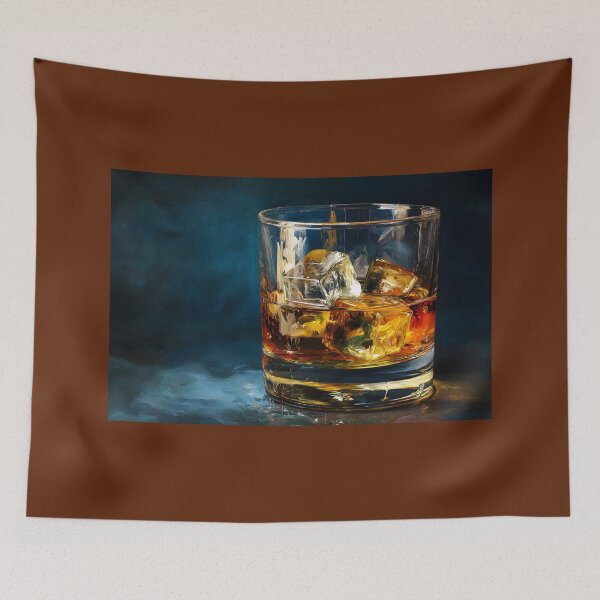 Item preview, Moody Close Up of Amber Whiskey Glass with Ice and Warm Light Reflections designed and sold by OlfactoART Studio.