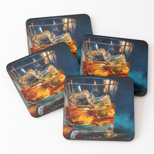 Item preview, Whiskey Glass with Ice and Cigar, A Refined Moment of Relaxation and Indulgence designed and sold by OlfactoART Studio.