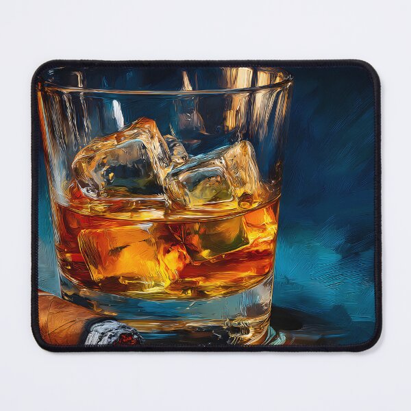 Item preview, Whiskey Glass with Ice and Cigar, A Refined Moment of Relaxation and Indulgence designed and sold by OlfactoART Studio.