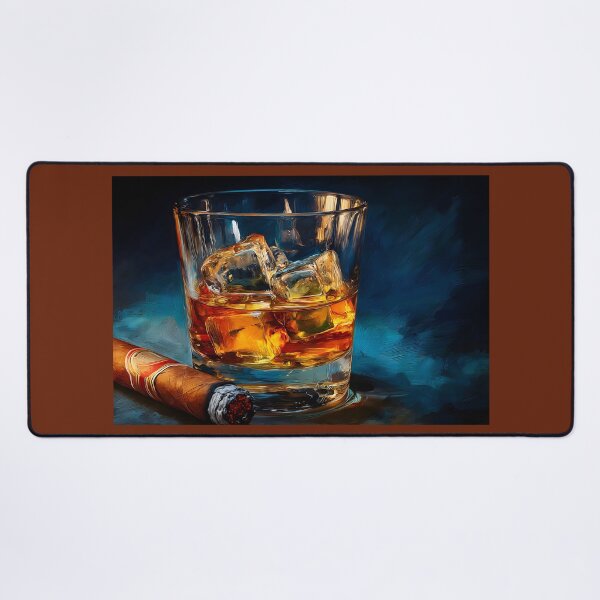 Item preview, Whiskey Glass with Ice and Cigar, A Refined Moment of Relaxation and Indulgence designed and sold by OlfactoART Studio.