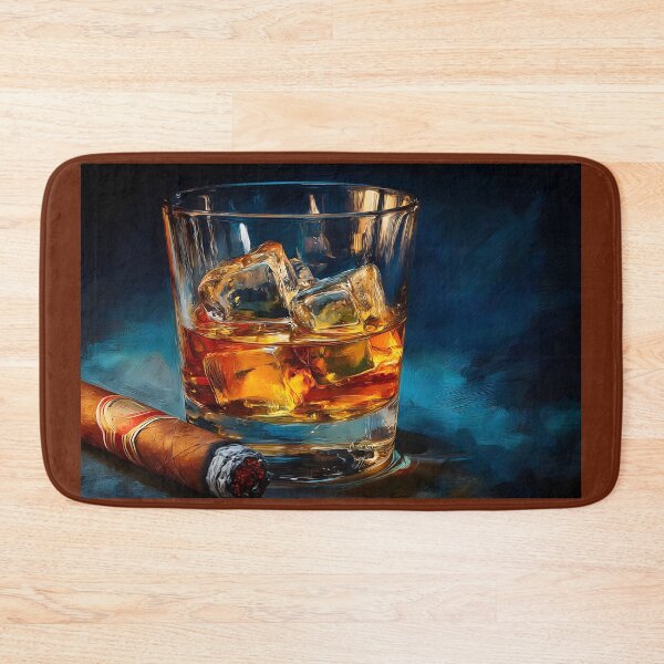 Item preview, Whiskey Glass with Ice and Cigar, A Refined Moment of Relaxation and Indulgence designed and sold by OlfactoART Studio.