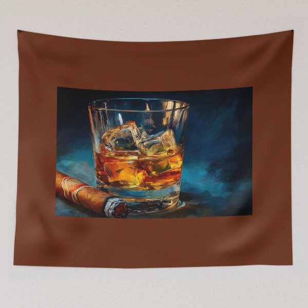 Item preview, Whiskey Glass with Ice and Cigar, A Refined Moment of Relaxation and Indulgence designed and sold by OlfactoART Studio.