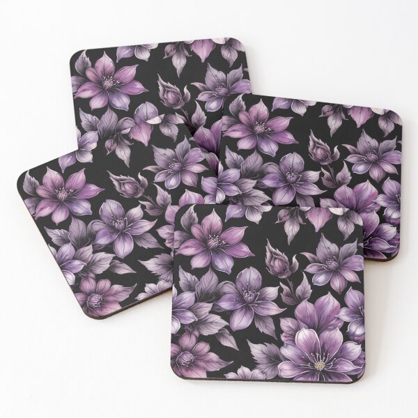 Item preview, Midnight Violet Floral Pattern on Black designed and sold by Fabricbella.