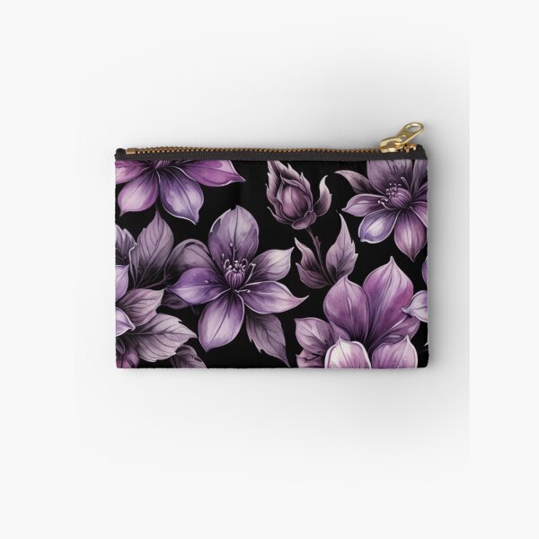 Item preview, Midnight Violet Floral Pattern on Black designed and sold by Fabricbella.
