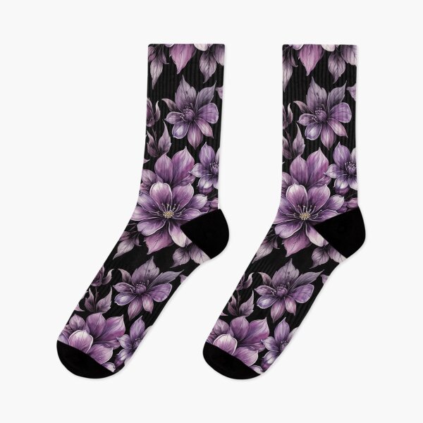 Item preview, Midnight Violet Floral Pattern on Black designed and sold by Fabricbella.