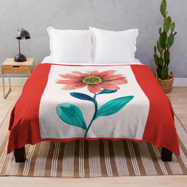 Item preview, Stylized Coral Flower with Bright Yellow Center and Blue Teal Leaves on Light Background designed and sold by OlfactoART Studio.