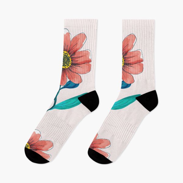 Item preview, Stylized Coral Flower with Bright Yellow Center and Blue Teal Leaves on Light Background designed and sold by OlfactoART Studio.