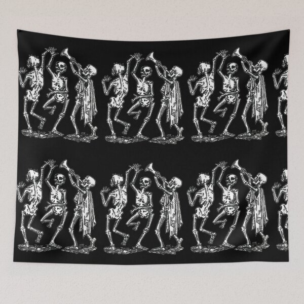 Aperçu de l'œuvre Danse macabre médiévale – Illustration de danse gothique de squelettes créée et vendue par Dungeon-Shop.