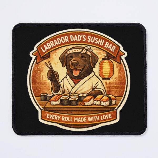 Item preview, Labrador Dad's Sushi Bar | Chocolate Lab Chef Vintage Badge | Funny Dog Sushi Lover Gift designed and sold by PawPrintCustom.