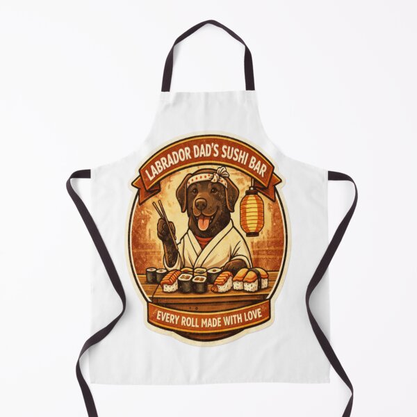 Item preview, Labrador Dad's Sushi Bar | Chocolate Lab Chef Vintage Badge | Funny Dog Sushi Lover Gift designed and sold by PawPrintCustom.