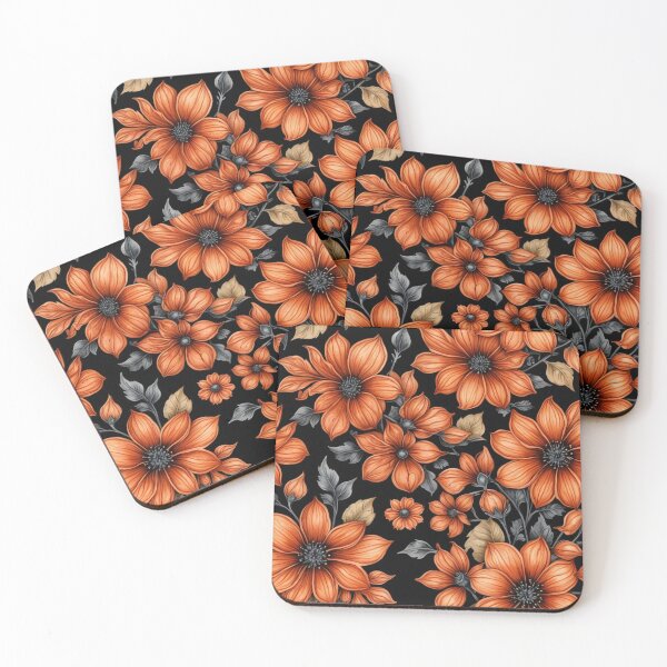 Item preview, Midnight Copper Floral Pattern on Black designed and sold by Fabricbella.