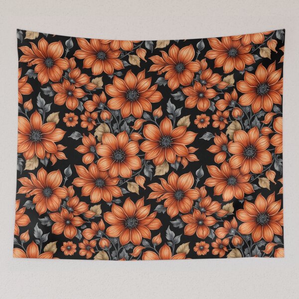 Item preview, Midnight Copper Floral Pattern on Black designed and sold by Fabricbella.