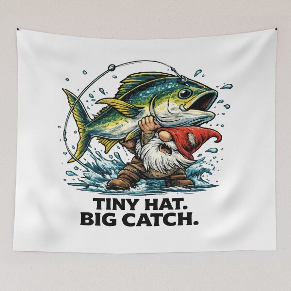 Item preview, Tiny Hat Big Catch Gnome Fishing Design designed and sold by SaltyLinesOut.
