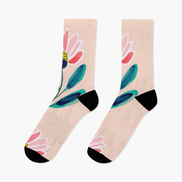 Item preview, Vibrant Pink and Yellow Flower with Bold Teal Leaves in Modern Minimalist Design designed and sold by OlfactoART Studio.