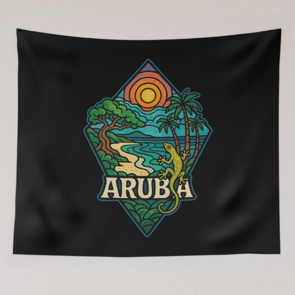 Item preview, Aruba Caribbean Island Gecko Stained Glass Travel designed and sold by TomFrontierArt.