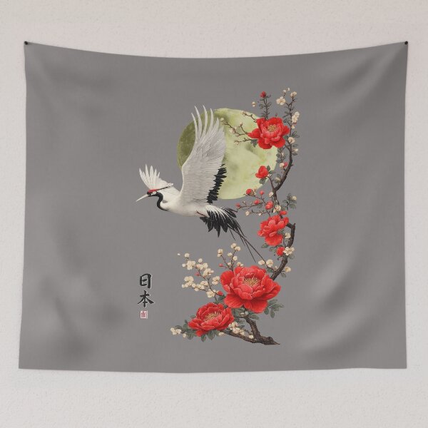 Item preview, Cranes Japanese flowers art. designed and sold by Natart1004.