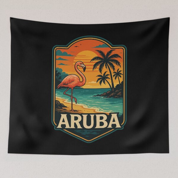 Item preview, Aruba Island Flamingo Retro Travel designed and sold by TomFrontierArt.