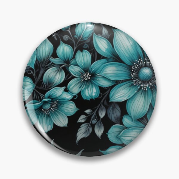 Item preview, Midnight Teal Floral Pattern on Black designed and sold by Fabricbella.